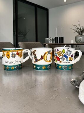 Brighton Coffee Mug Set of 3 Ceramic Cups “Love” Theme No Box Retired EUC
